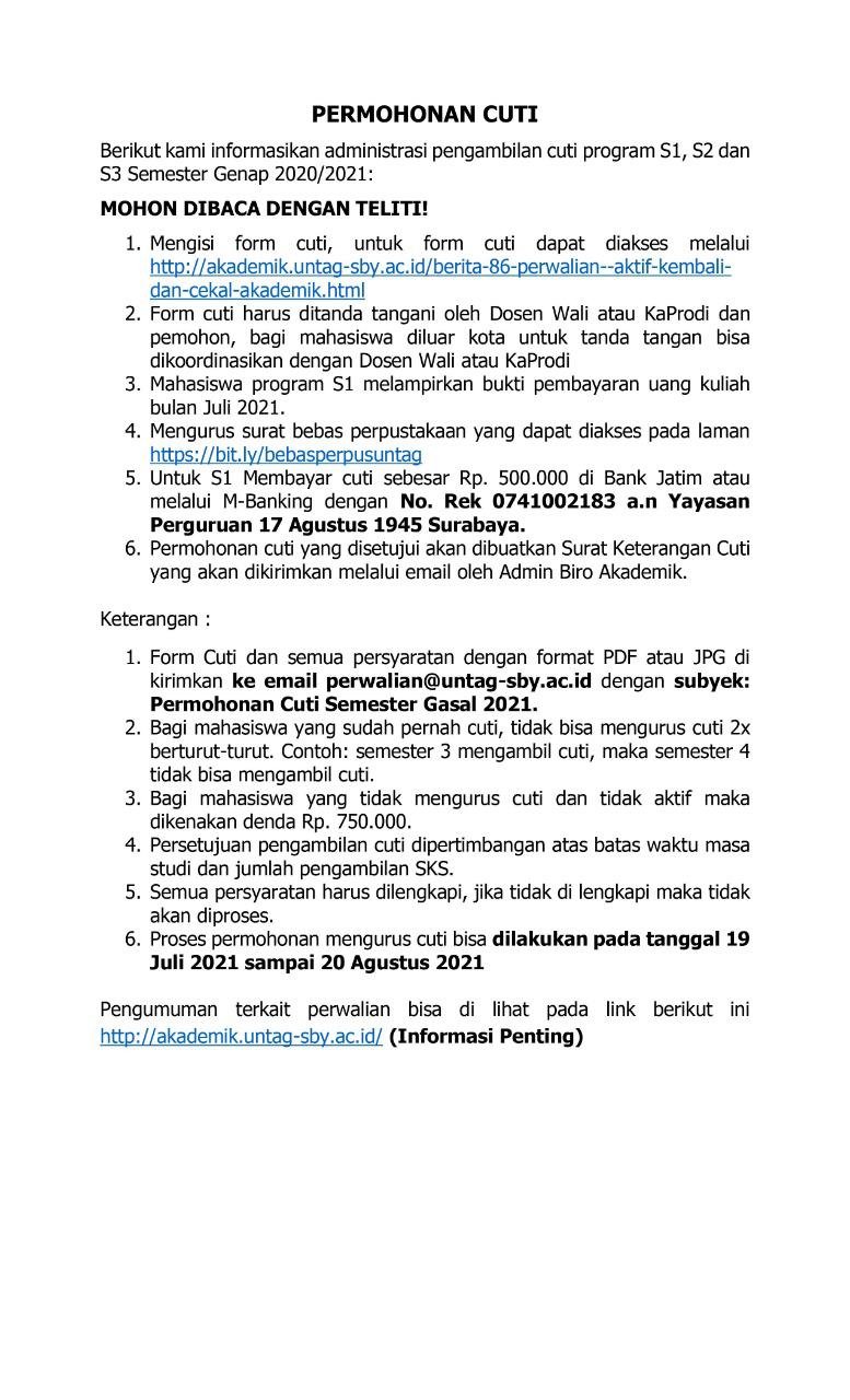 PERMOHONAN CUTI MAHASISWA UNTAG SURABAYA