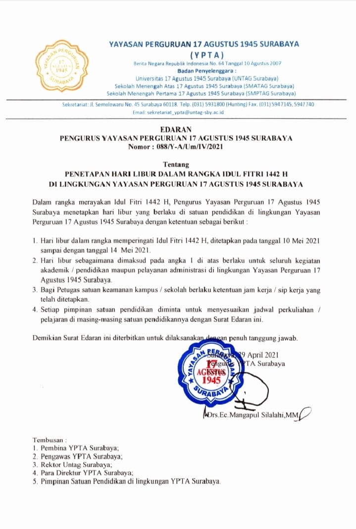 Penetapan hari libur dalam rangka Idul Fitri 1442 H