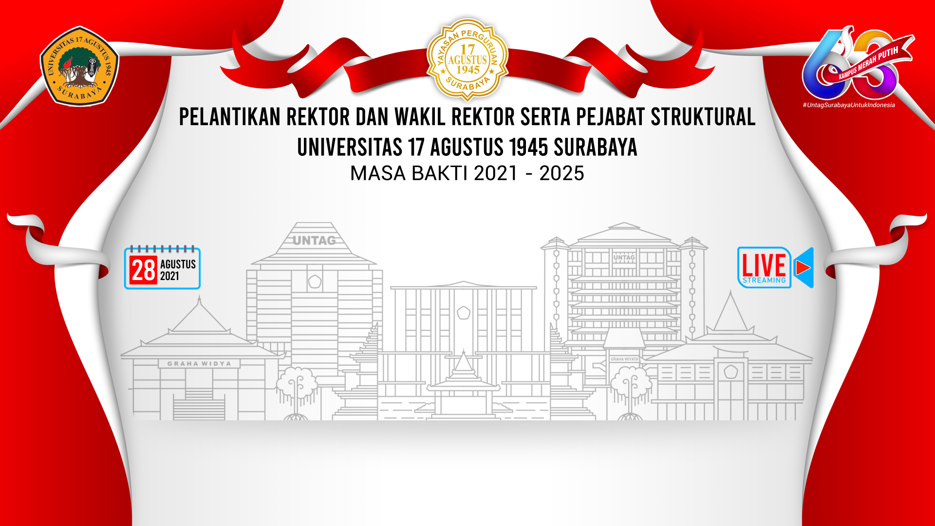 Pelantikan Rektor, Wakil Rektor & Pejabat Struktural Untag Surabaya Perioder 2021-2025
