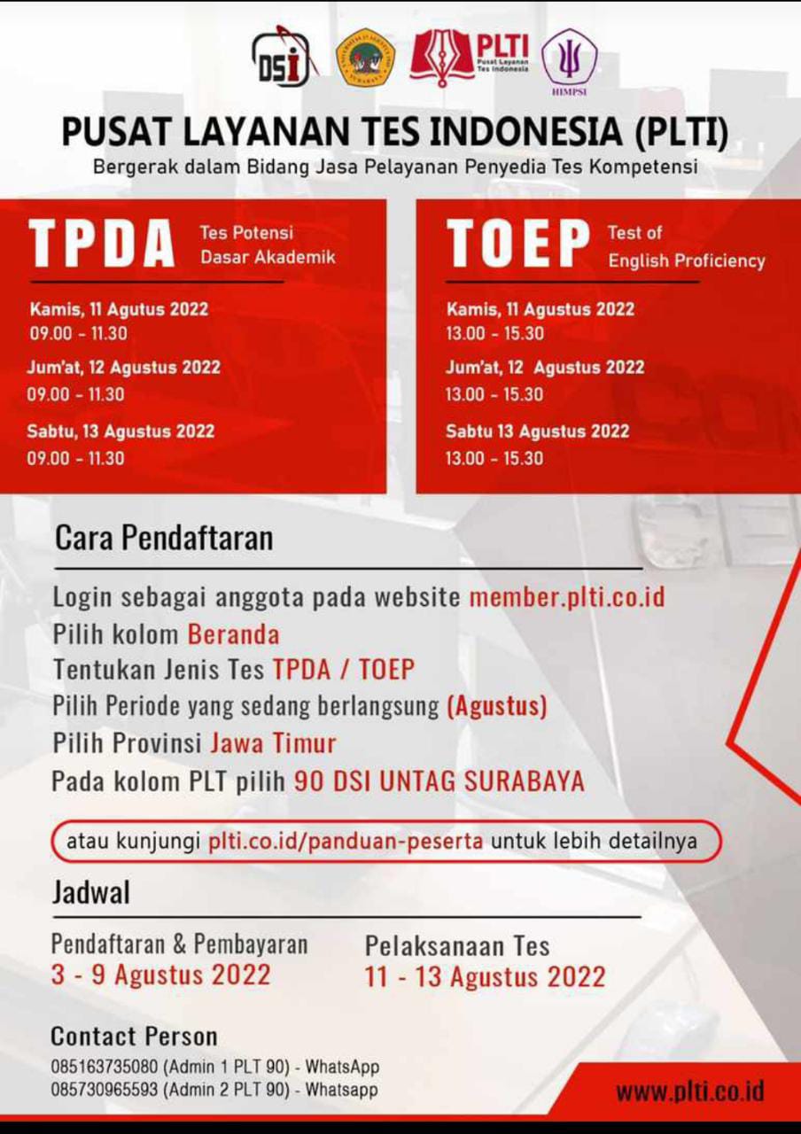 PUSAT LAYANAN TES INDONESIA (PLTI) UNIVERSITAS 17 AGUSTUS 1945 SURABAYA